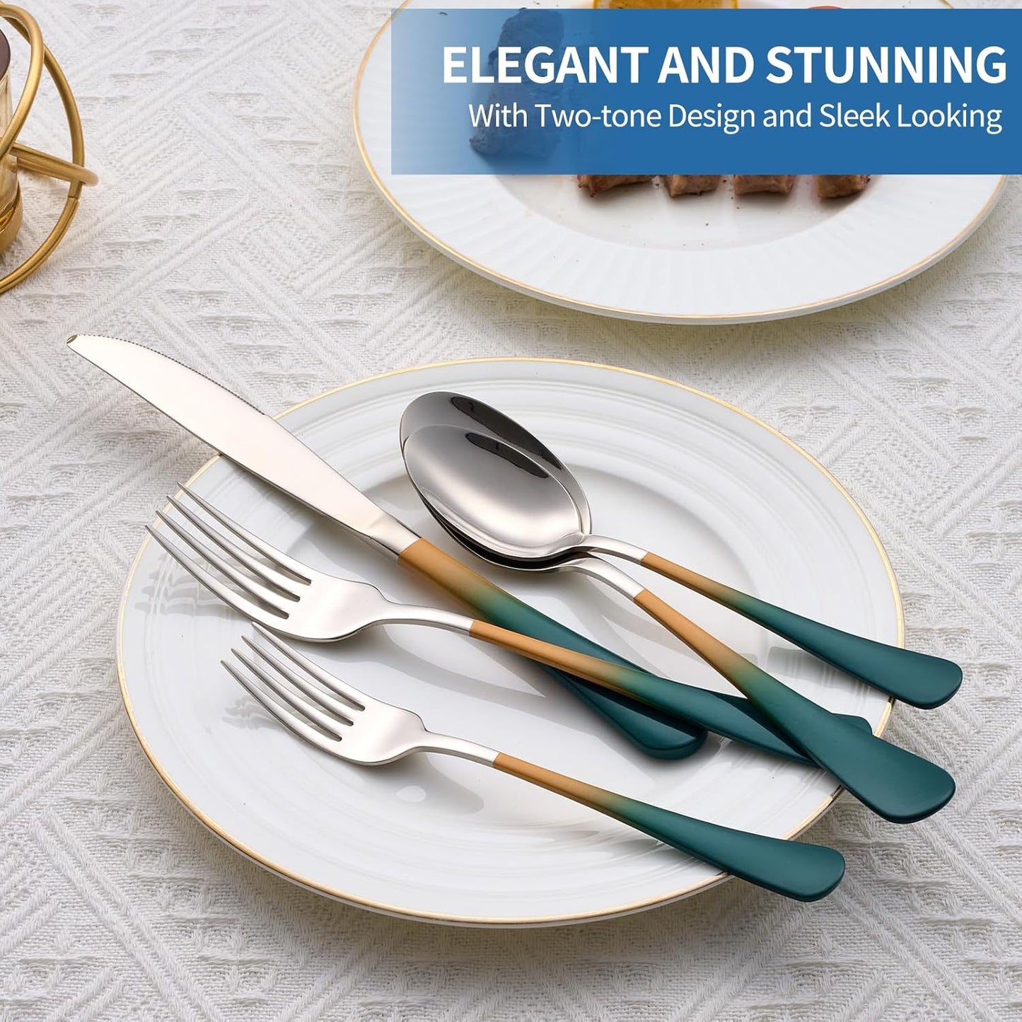 20-Piece Green and Orange Silverware Set, 18/0 Stainless Steel Colorful Handle Flatware Set,Service for 4,Modern Cutlery Set Includes Dinner Knives Forks Spoons,Mirror Polished,Dishwasher Safe