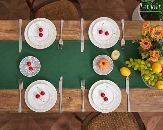Letjolt Dark Green Table Runner 72 Inches Rustic Farmhouse Table Runner Cotton Runner Plain Table Decor