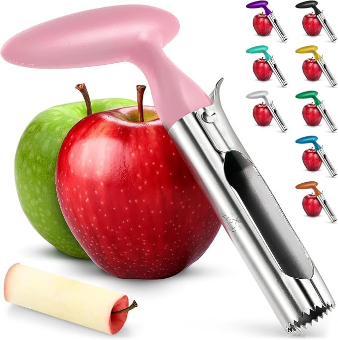 Zulay Kitchen Premium Apple Corer Tool - Ultra Sharp, Stainless Steel, Serrated Blades for Easy Coring - Easy to Use & Clean, Durable Apple Corer Remover for Baking Apples & More - Pink