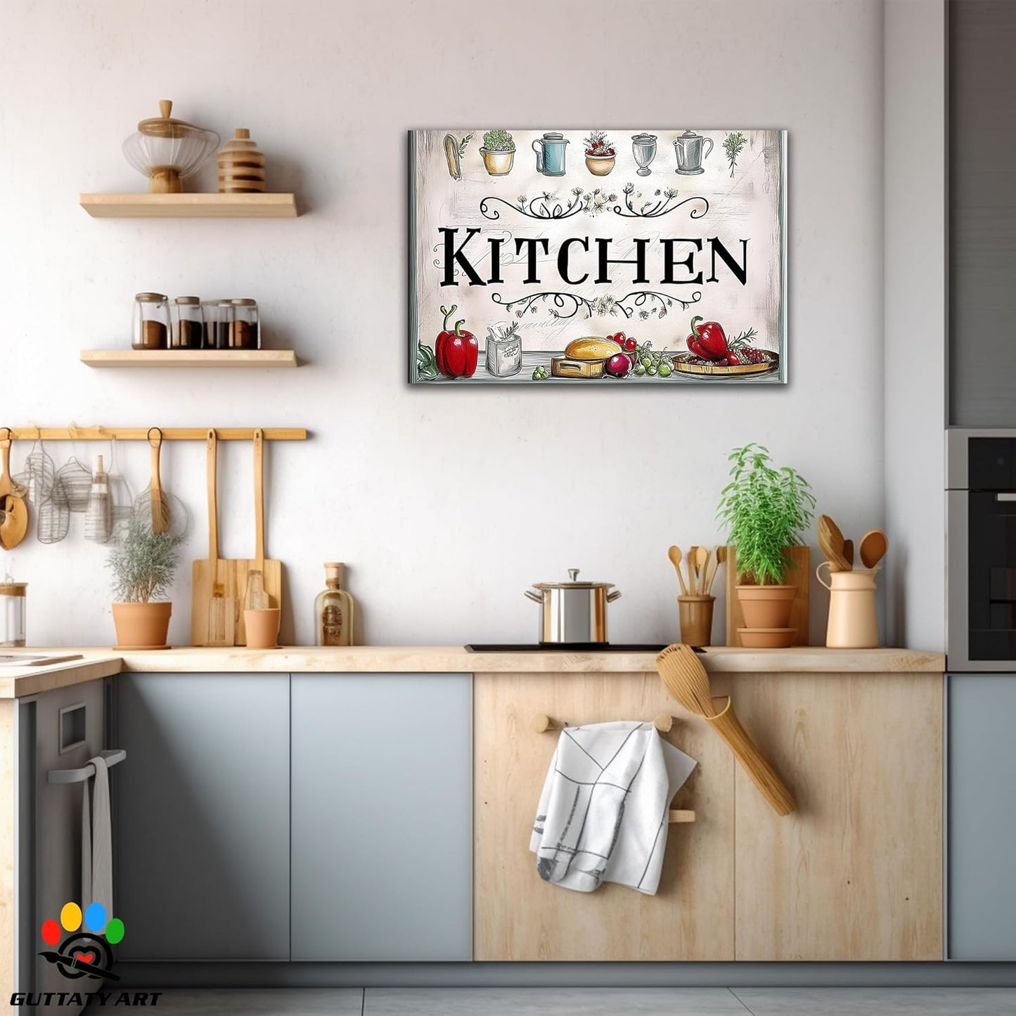 GUTTATY Kitchen Pictures Wall Decor, Farmhouse Wall Art Decor Colorful Vegetables and Flowers Painting for Dinning Room Restaurant Decor, Mother's Day Gift for Grandma Mom Hanging Artwork 28×40 Inch