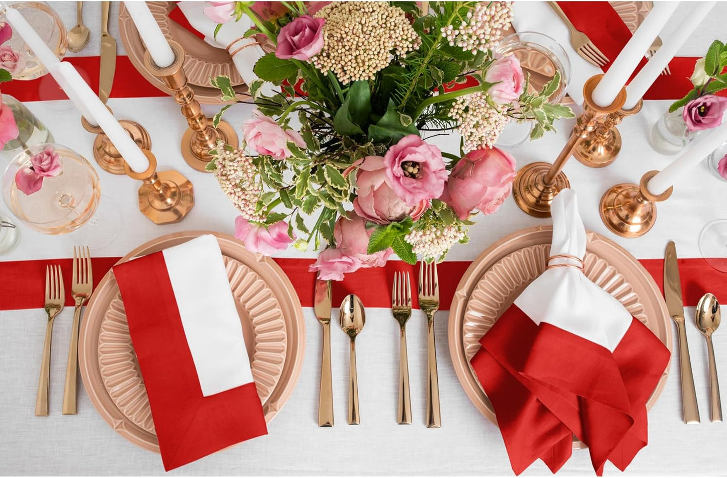 Solino Home Linen Table Runner 108 Inches Long - Red and White 100% Pure Linen 14 x 108 Inch Table Runner for Dining, Christmas, Holiday - Contempo