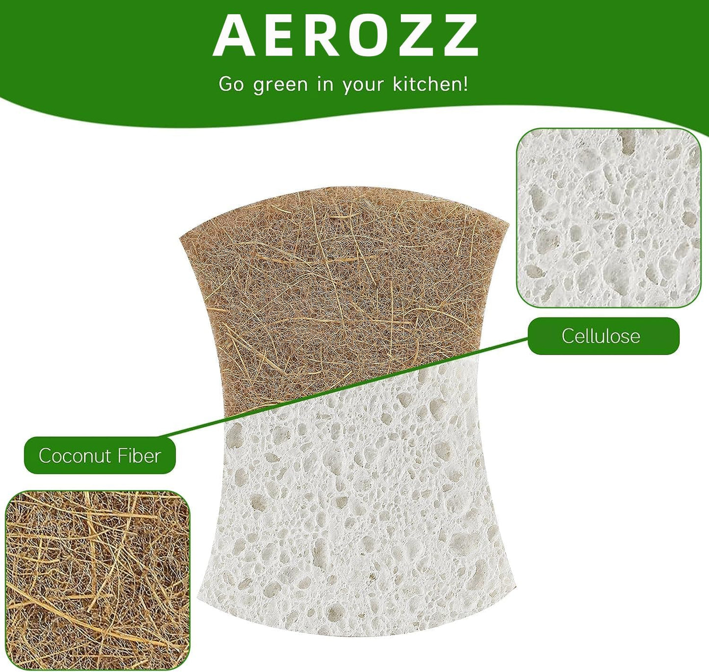 10 Pack Biodegradable Natural Sponges Kitchen - Compostable Cellulose and Coconut Walnut Scrubber Sponge - Non Scratch Eco Friendly Quick Drying Sponges for Dishes