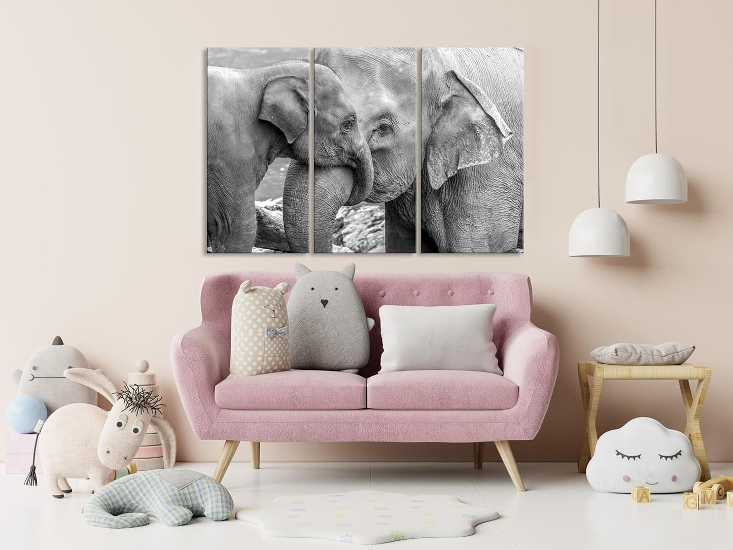 Wildlife Canvas Prints - Wild Animals Home Decor - Medium, Large, and Extra Large Wall Art for Living Room, Bathroom, Kitchen (Elephant Family, 63L" x 94W"- 3 Panels)