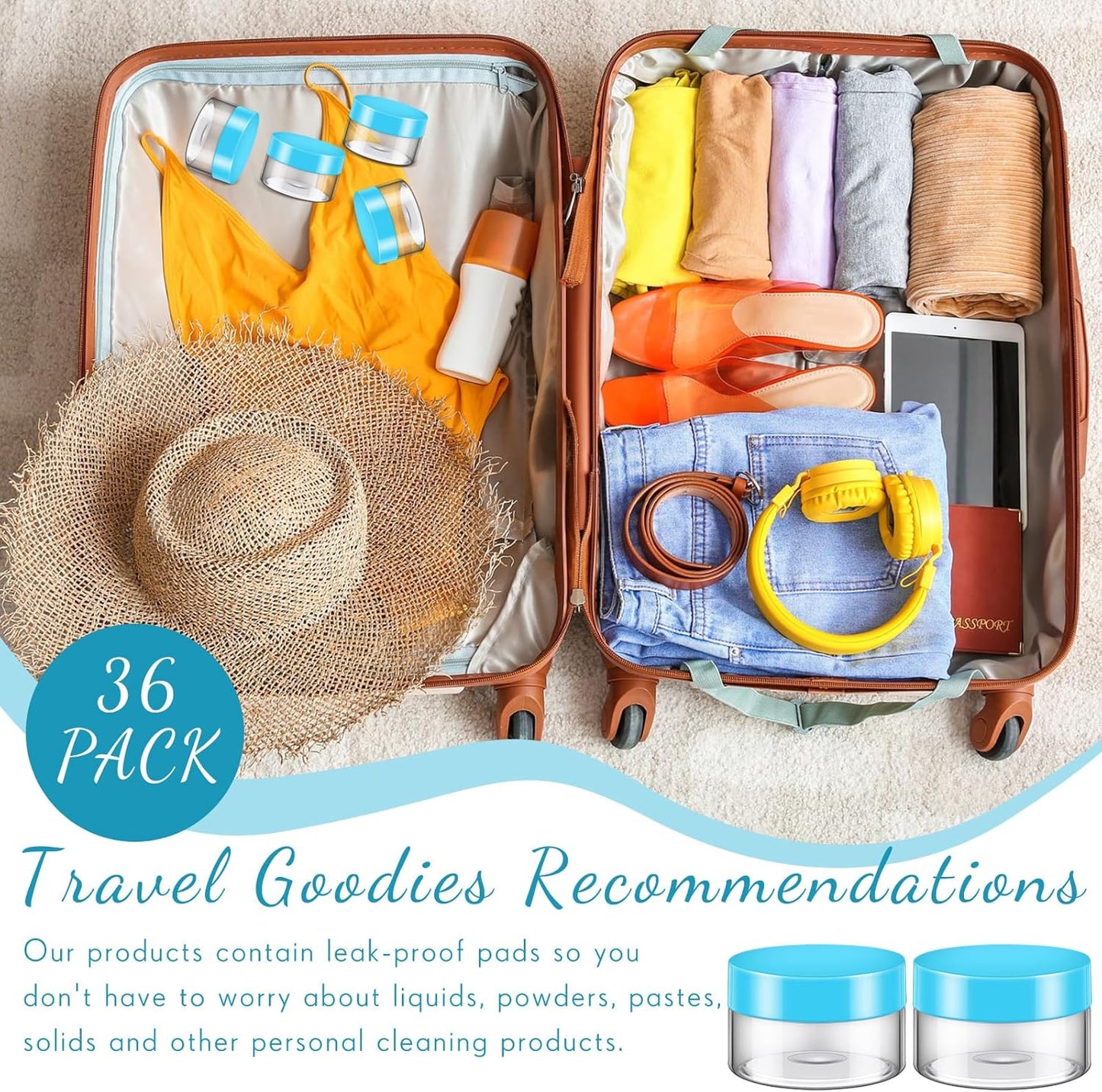 SATINIOR 36 Pieces Plastic Jars with Lids Round Leak Proof Airtight Container Cosmetic Small Empty Jars for Lotions Ointments Travel Toiletries Creams Make up Storage(1 oz,Blue)