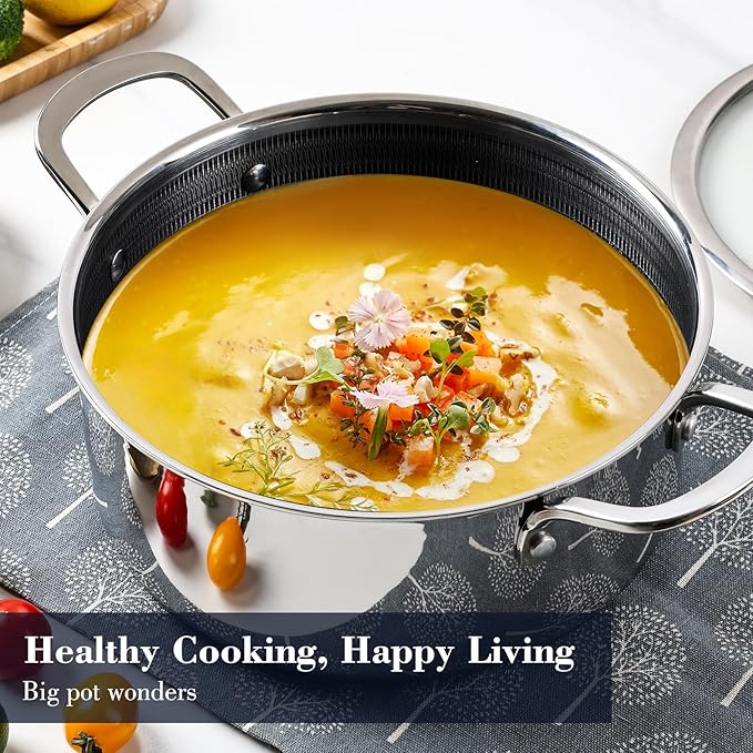 Tri-Ply Stainless Steel Stock Pot, 5 Quart Pot with Lid - Non Stick Pots -Induction Ready, Cooking Pots with Lids, Cool Handles, Dishwasher (Stainless Steel, 8PCS)