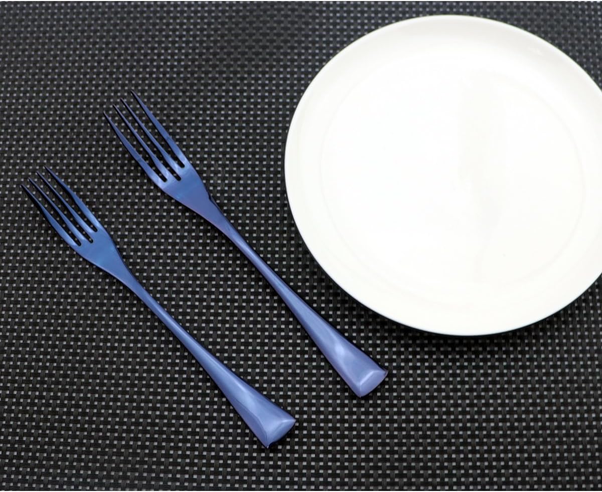 Flatware Set 18/10 Stainless Steel Mirror Polished Blue Cutlery - Silverware Utensil Set of Serrated Steak Knife Dinner Fork Knife Spoon Salad Fork Dessert Spoon,24 Piece Service for 4