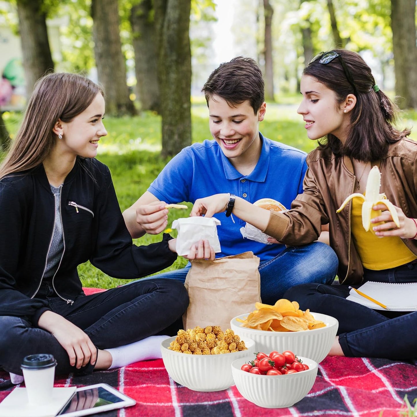 Hasense Mixing Bowls, Large Ceramic Nesting Mixing Bowls Set of 3, Serving Bowls Ideal for Baking, Prepping and Cooking Food, Nesting Salad Bowls for Space Saving Storage, 1.5/1/0.5 Qt - White