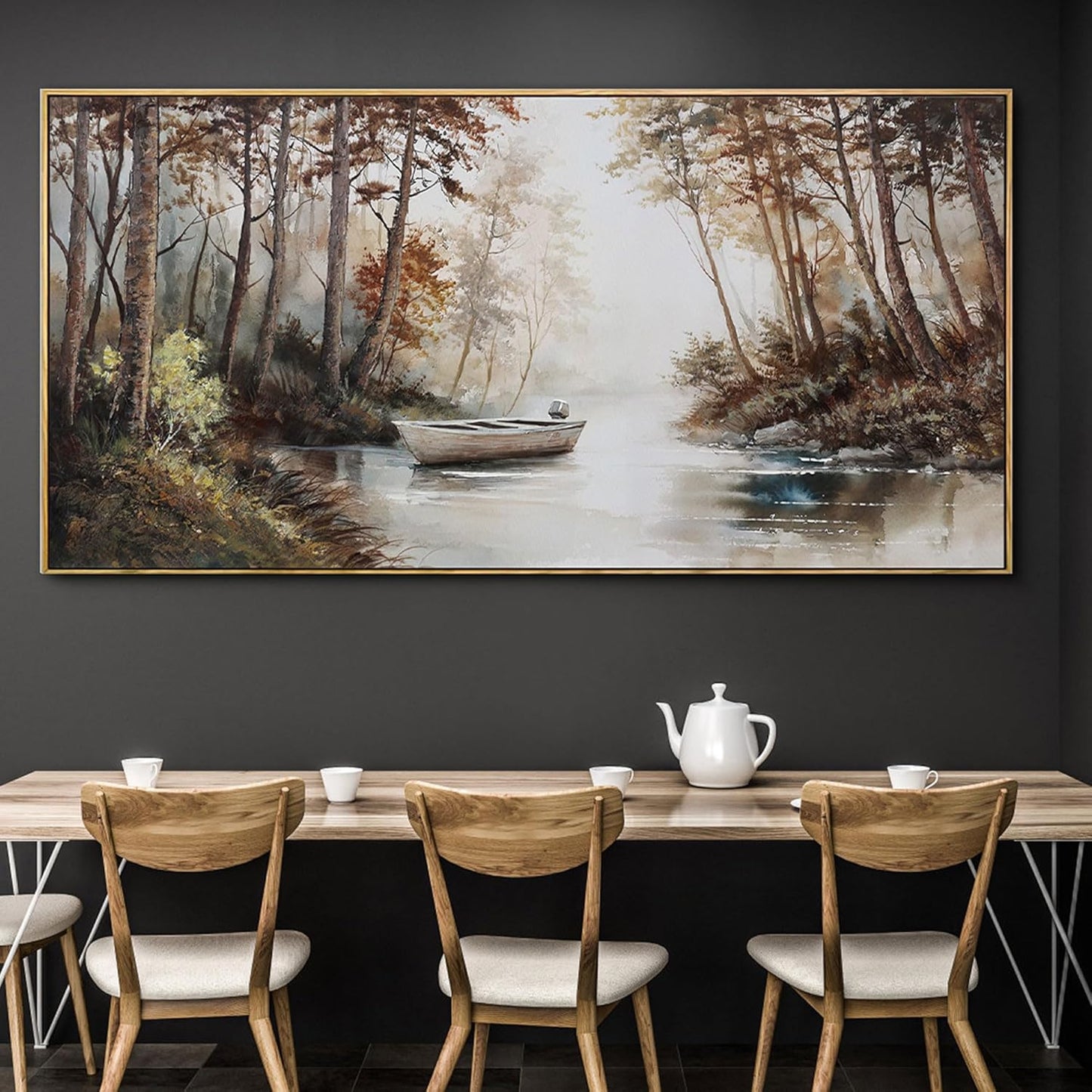 KLAKLA Vintage Framed Wall Art - Paintings with Frame Canvas Antique Wall Decor Retro Landscape Tree Picture for Living Room Prints Artwork for Walls Bedroom Office Home Decoration - 48x24 Inches