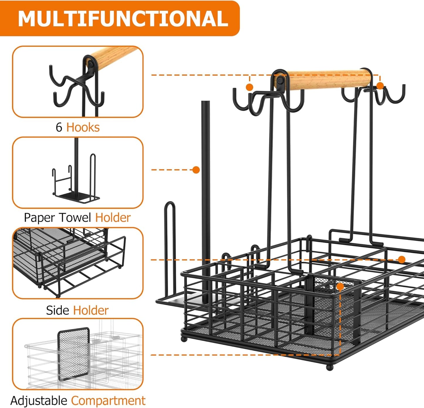 Large Grill and Griddle Caddy with Paper Towel Holder, Side Hooks, Utensil Holder, Wooden Handle for Outdoor Kitchen, Picnic, RV, Patio, Camping, Tailgate BBQ Tools & Grilling Accessories