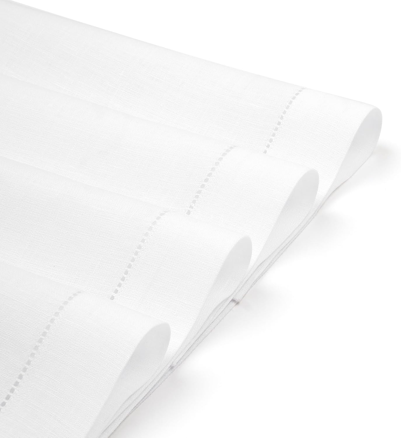 D'Moksha Homes White Linen Placemats Set of 4 - Classic Hemstitch Placemats 14 x 19 Inch - 100% Pure Linen Table Mats for Fall, Autumn and Halloween - Handcrafted and Machine Washable