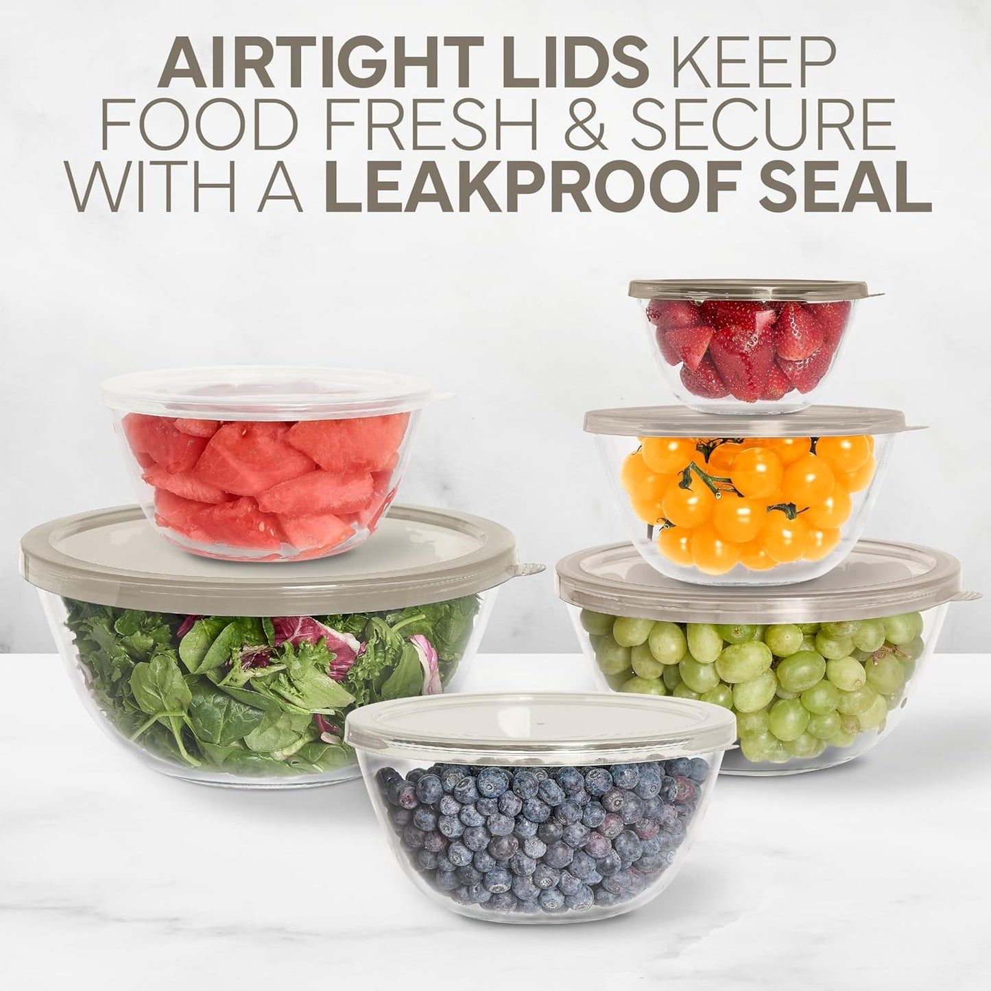 COOK WITH COLOR 12 Pc Glass Mixing Bowl Set with Lids – Borosilicate Glass Nesting Bowls for Cooking, Baking and Meal Prep, Brown