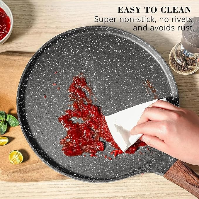 Nonstick Crepe Pan Set, 6 Piece Set Kitchen Pancake Grill Pan, 9.5 Inch Granite Coating Flat Skillet Tawa Dosa Tortilla Pans, Pizza Pans, Fry Pan Compatible with All Stovetops (9.5 Inch)