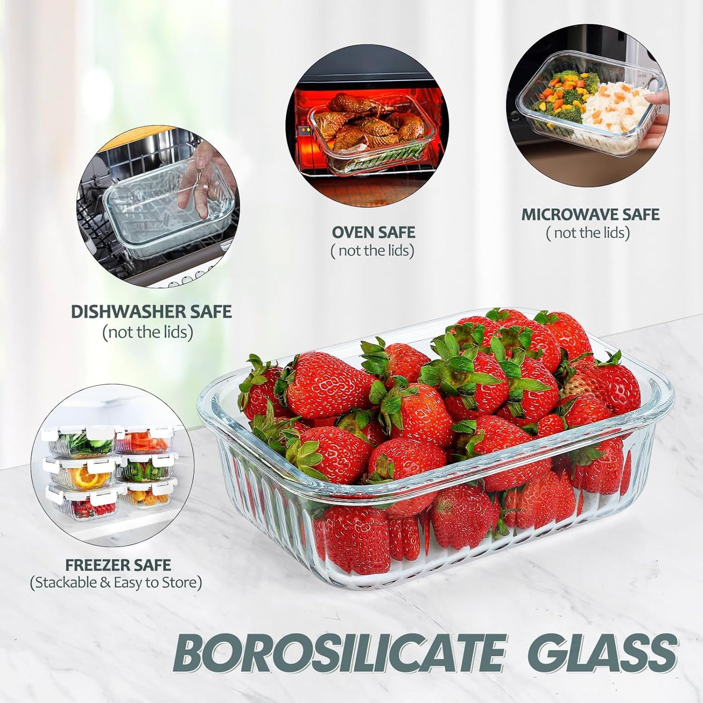 KOMUEE 10 Packs 22 oz Glass Meal Prep Containers, Glass Food Storage Containers with Lids, Airtight Glass Lunch Containers, Microwave, Oven, Freezer and Dishwasher Safe, White