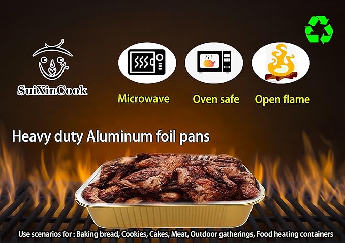 Gold Aluminum Foil Baking Pans with lids Heavy-Duty 9"×13"(10pack+10Lids), Disposable Food containers reusable F330(3500ML)
