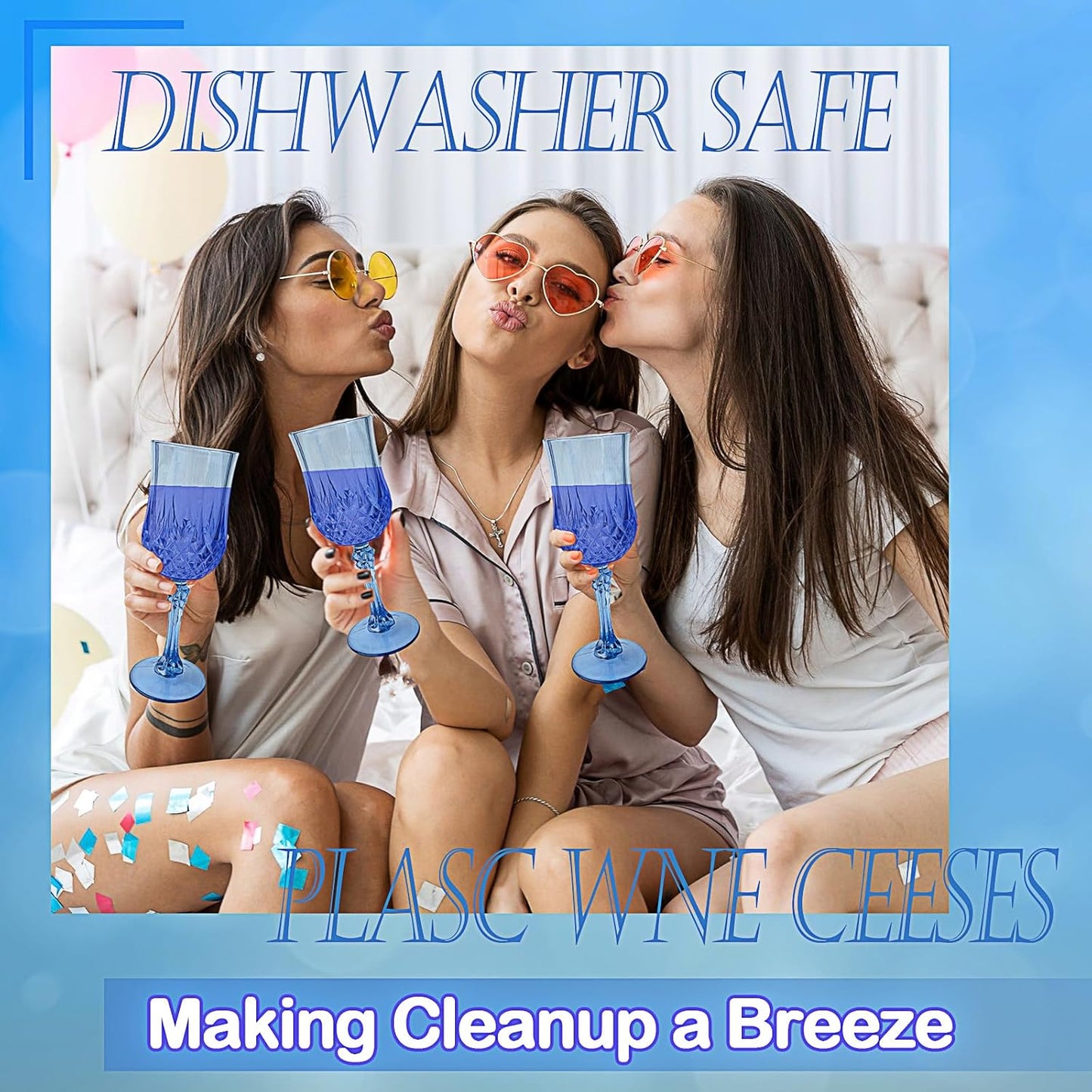 48 PCS Blue Plastic Wine Glasses,Reusable Plastic Wine Glasses,Blue Goblet Glass,Durable and Sturdy Cups Can Be Used for Various Parties Such as Weddings!