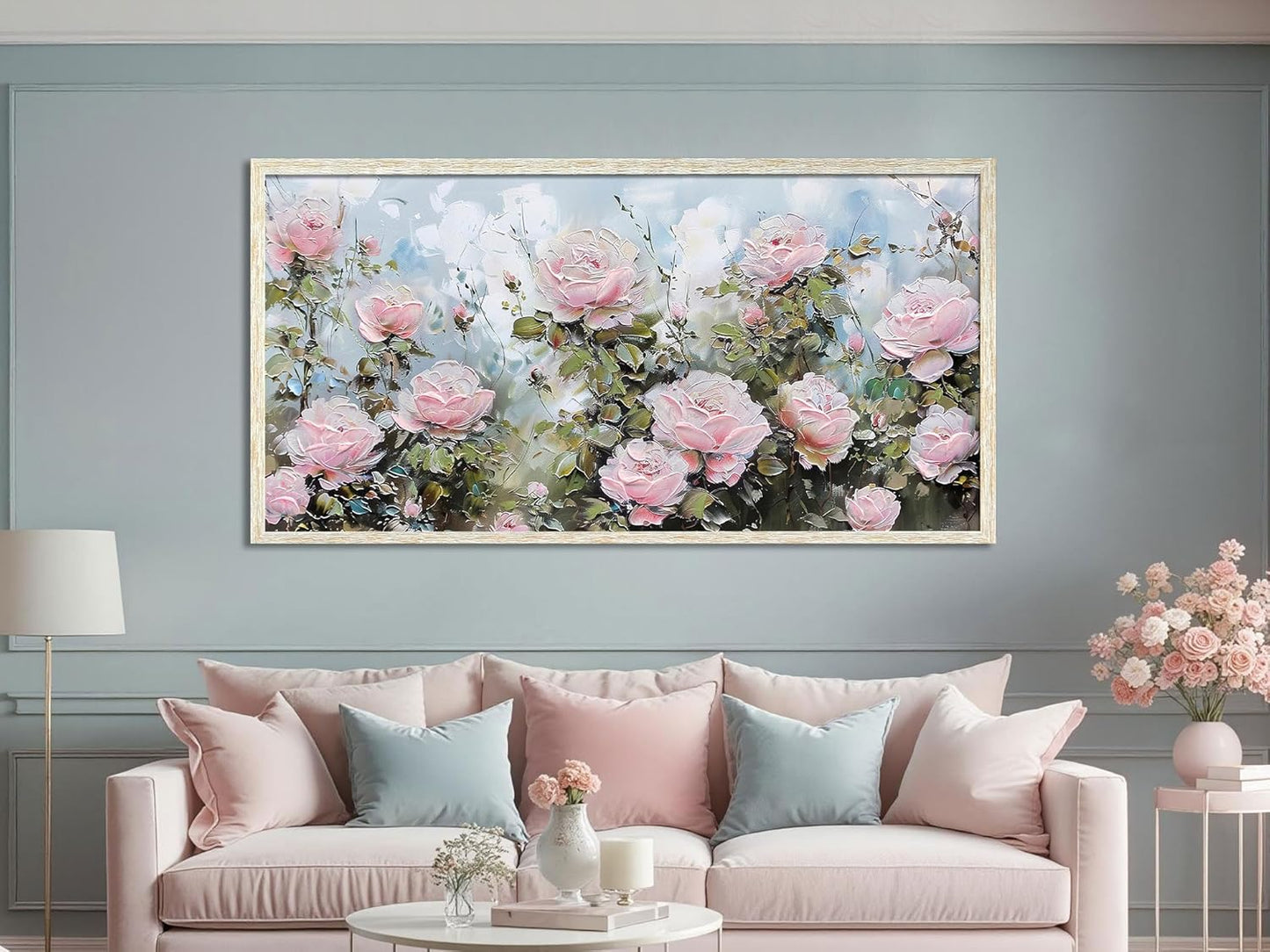 Ardemy Rose Canvas Wall Art for Living Room Floral Framed Pictures Wall Decor Large Paintings Flower Textured Bedroom Artwork Dining Room Home Office Kitchen 48"x24"