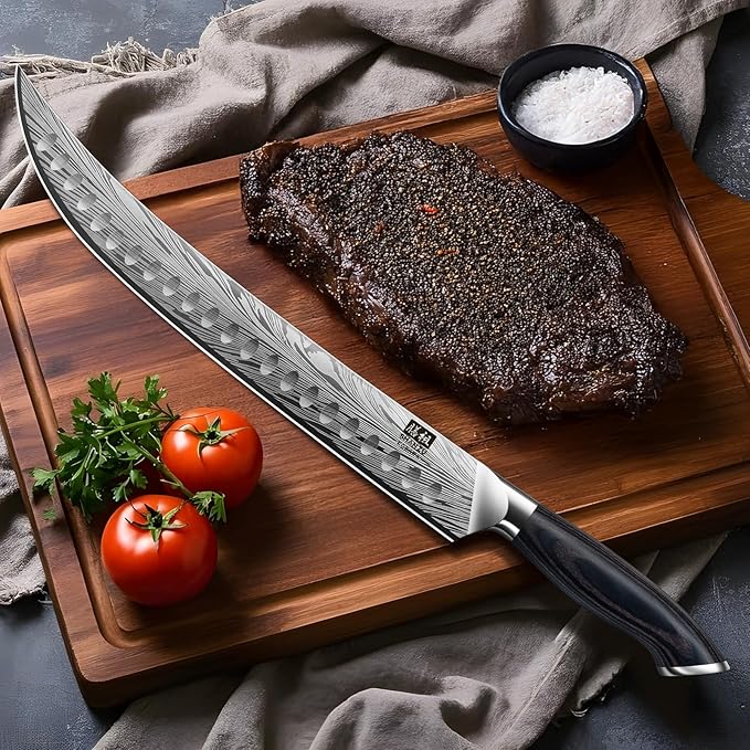SHAN ZU Butcher Knife in High Carbon Powder Steel, 12 Inch Brisket Knife for Meat Cutting, Carving and Slicing Knives with Ergonomic Pakkawood Handle, Ultra Sharp Meat Breaking Knives