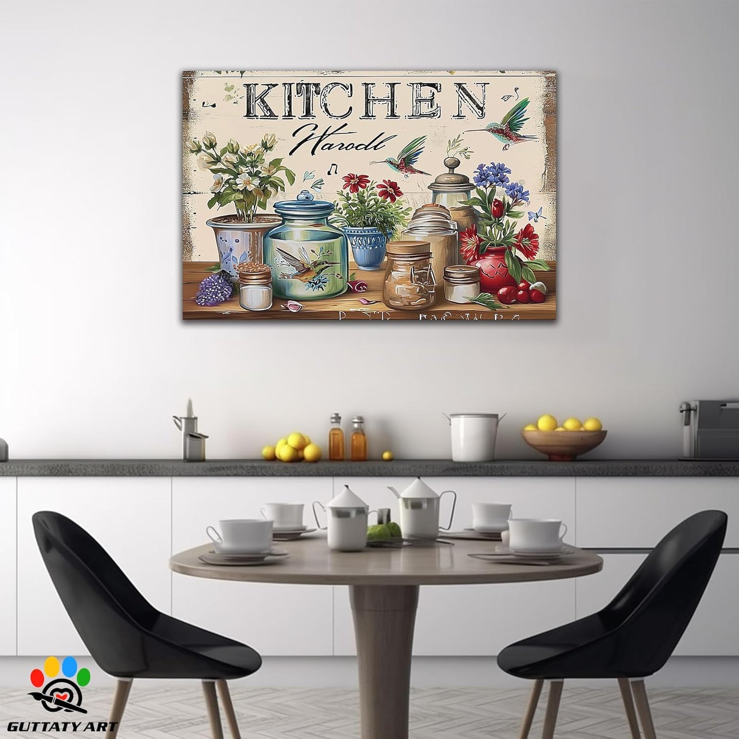 GUTTATY Farmhouse Wall Art Rustic Kitchen Decor, Ready to Hang Kitchen Canvas Print Colorful Flowers And Bird,Vintage Posters Prints for Dinning Room Home Kitchen Restaurant Painting 28×40 Inch