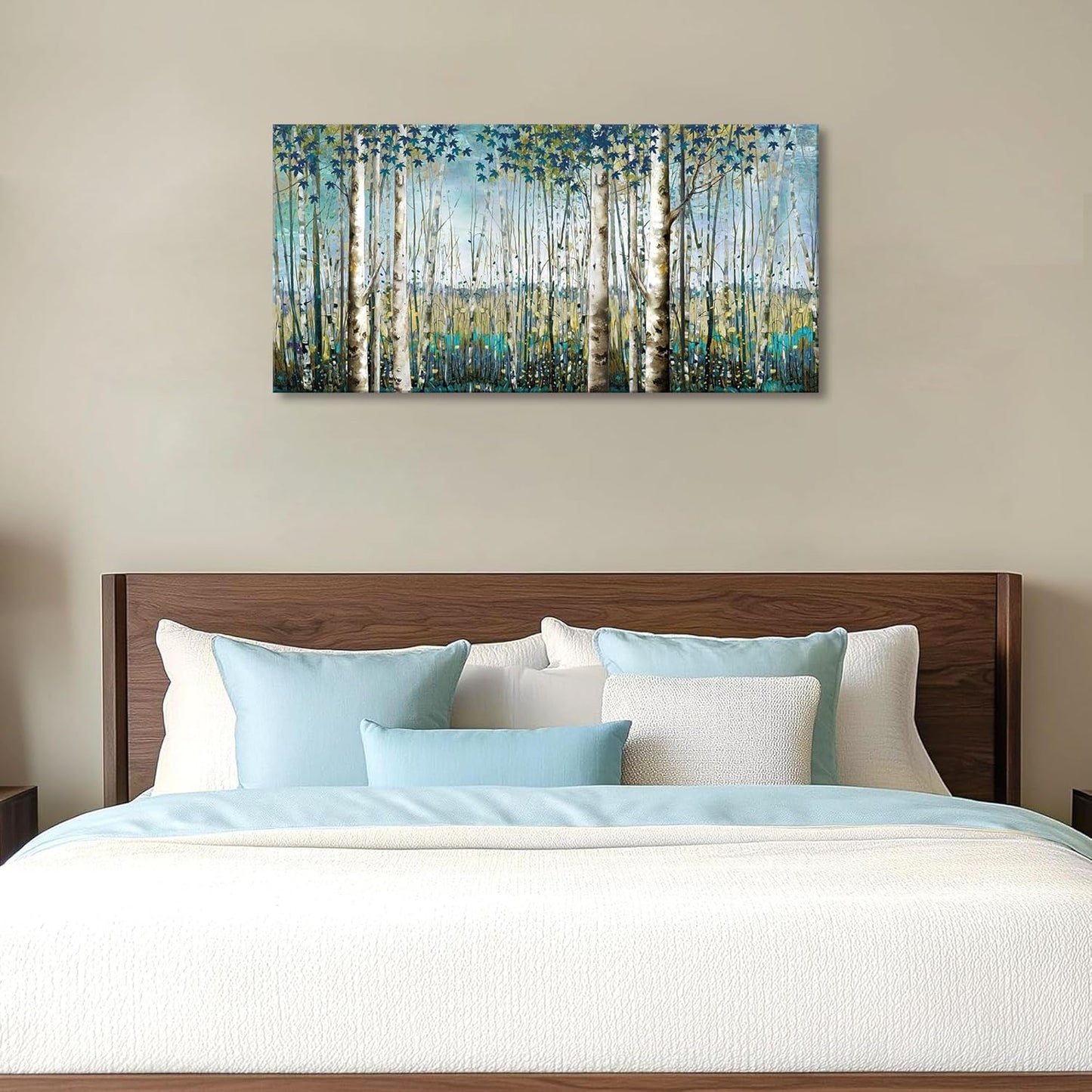 Pogusmavi Forest & Mountain Wall Art Green Birch TreeFramed Nature Landscape Pictures for Living Room, Bedroom & Office Large Paintings Wall Decor Tree and Artwork for Wall Decor
