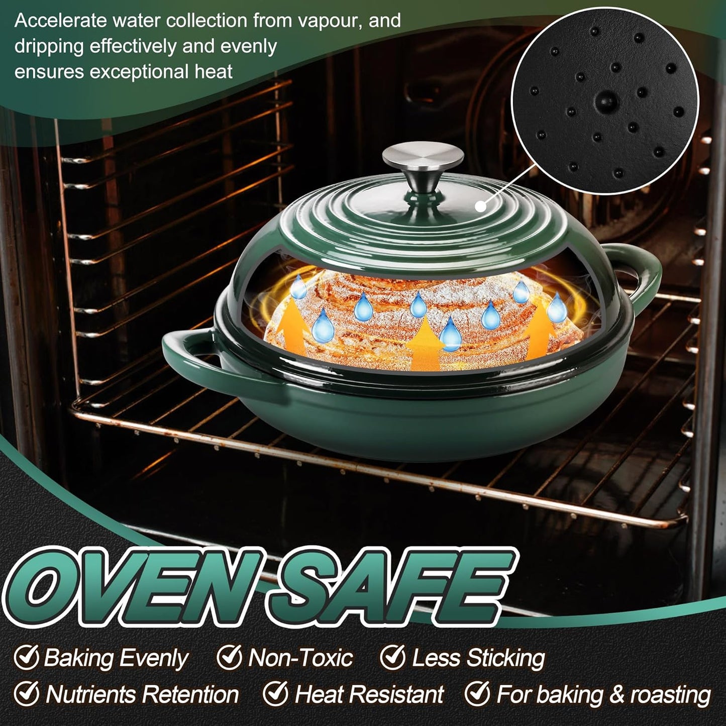 P&P CHEF Bread Dutch Oven for Sourdough, 5.5 Quart Enameled Cast Iron Dutch Oven Pot with Lid for Homemade Bread Baking, Easy to Clean & Even Heat, Dark Green