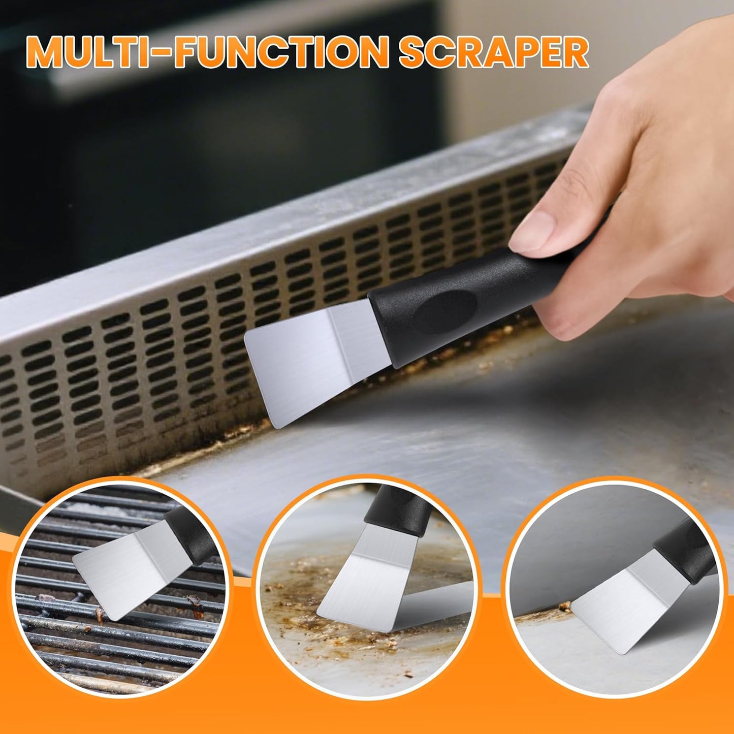 Grill Brick for Cleaning Flat Top, Heavy Duty Grill Stone Cleaning Block with Handle & Scraper, Griddle Cleaner, Pumice Stone for Removing Stubborn Grease, Rust (5 PCS)