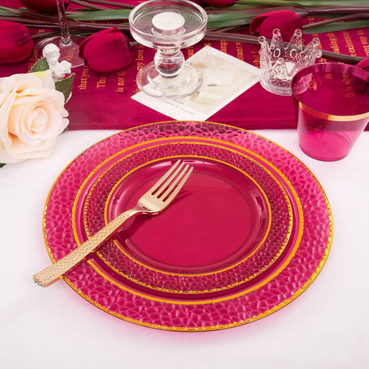 Ciaell 150PCS Clear Red Plastic Plates - Disposable Red and Gold Plates Set include 50Plates, 25Forks, 25Knives, 25Spoons, 25Cups for Wedding & Party & Christmas