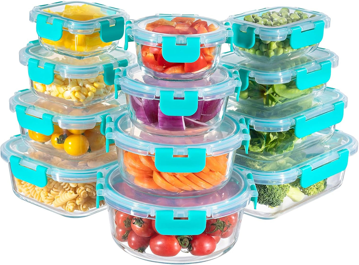 MFY 12-Pack Glass Storage Containers with Lids, Glass Meal Prep Containers Set, Airtight Lunch Containers with Lids, Microwave, Oven, Freezer and Dishwasher Safe, Green