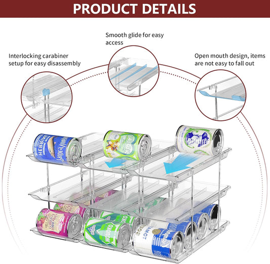 Can Organizer for Pantry, 3 Sets 4 Tiers Can Storage Organizer Pantry,Soda Can Organizer for Fridge 48 Cans Rack Automatic Rolling Stackable Canned Food Organizer,Clear