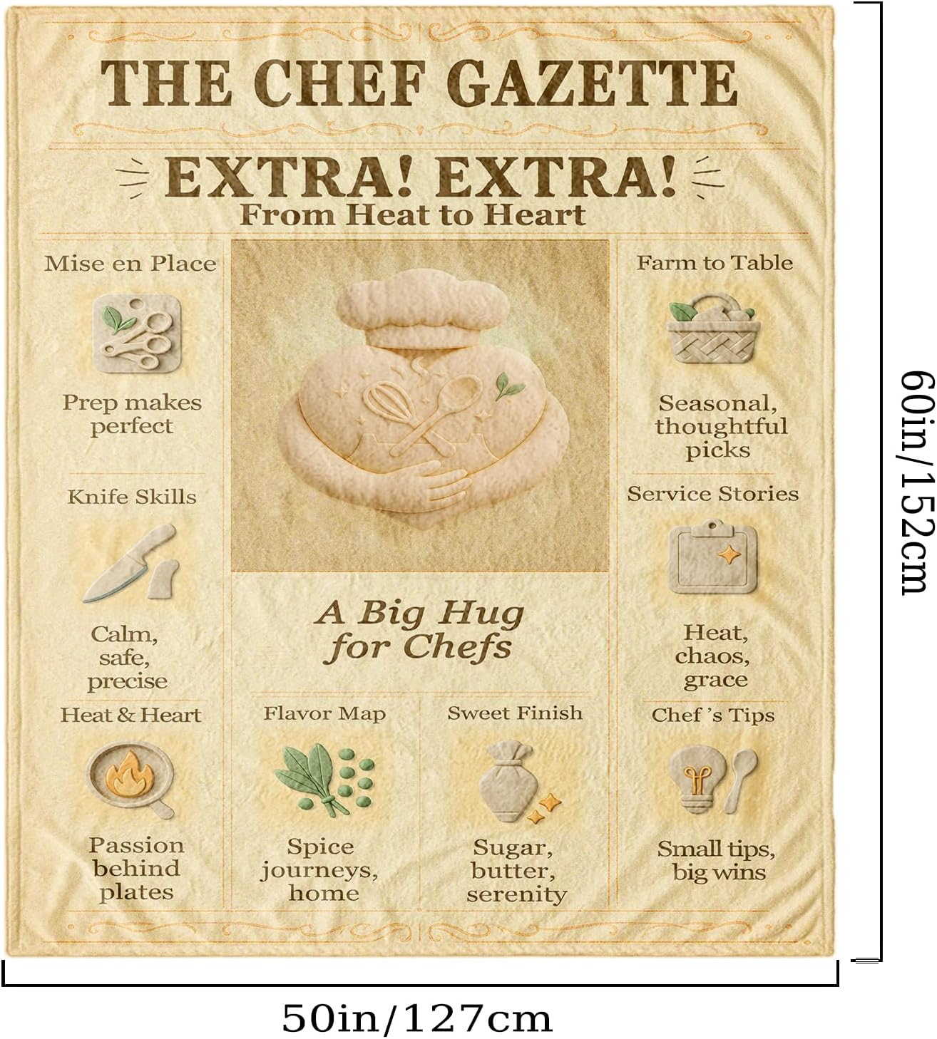 Chef Blanket 60x50 Flannel Throw Blanket, Vintage Editorial-Style Kitchen Decor, Cozy Cooking Gift for Men & Women, Baker Pastry Sous Chef Appreciation, Culinary School Graduation