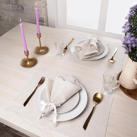 D'Moksha Homes Linen Placemats 14 x 19 Inch - Light Natural Placemats Set of 4-100% Pure Linen Table Place Mats for Fall, Autumn and Halloween - Handcrafted and Machine Washable