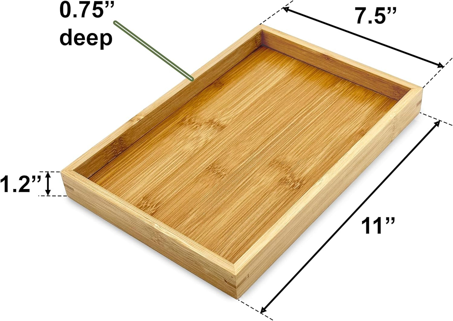 Bam & Boo Natural Bamboo Serving Tray Modern Rectangular (Bamboo, 11” x 7.5" x 1.2") for Food, Drinks, Decor, Vanity in Home, Kitchen, Bathroom, Coffee Table, Bed