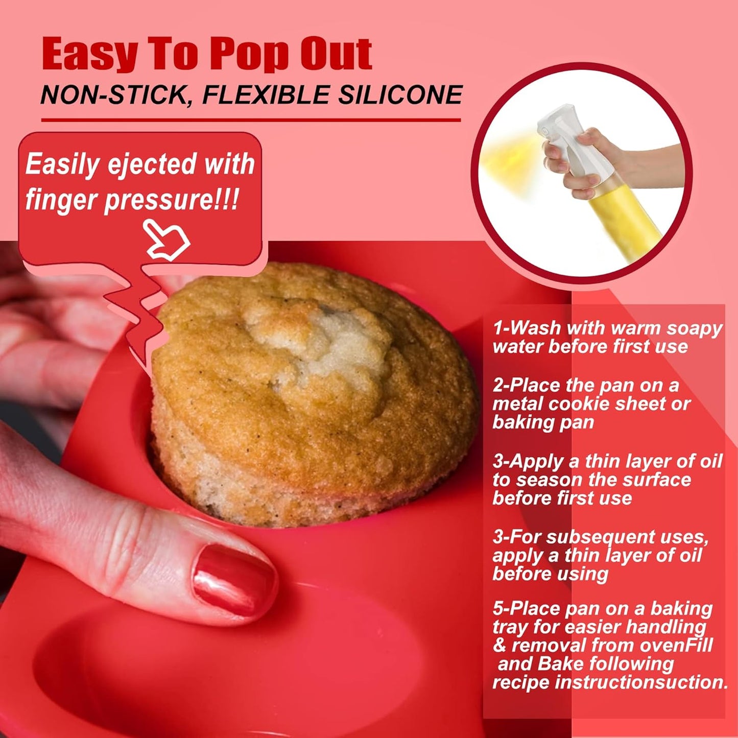 12 Cup Regular Silicone Cupcake Pan - Non Stick, Thickened