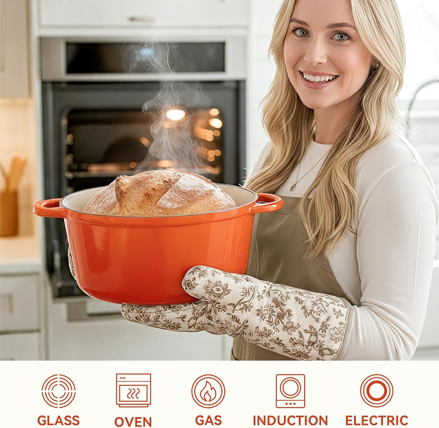 6 Quart Dutch Oven Pot with Lid, Non Stick Enameled Cast Iron Dutch Oven for Bread Baking, Heavy-Duty, Oven Safe Ceramic Cookware Up to 500°F for Baking, Braising, Stews, Roasting, Orange