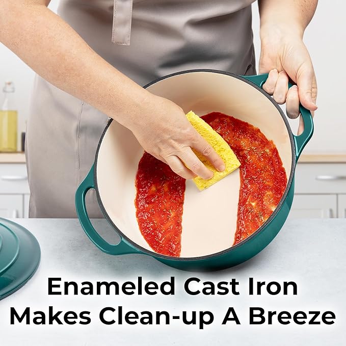 Zulay Kitchen 6 Quart Enameled Cast Iron Dutch Oven Pot with Lid – Premium Durability & Oven Safe up to 500°F – Heavy Duty Cookware Perfect for Bread Baking, Stews, Braising & Roasting – Emerald