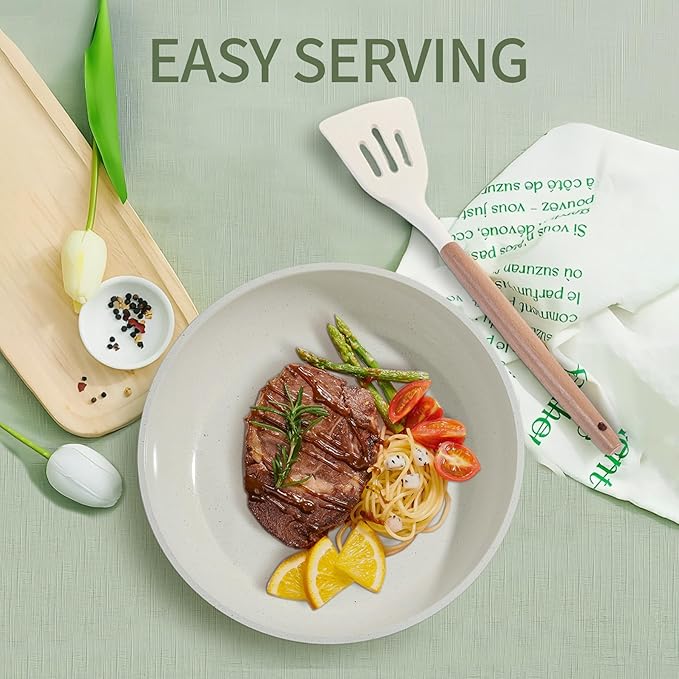 23pcs Ceramic Pots and Pans Set, Nonstick Detachable Handle Cookware, Induction Kitchen Cooking Set with Removable Handle,include Frying Pans & Saucepans Oven Safe, Induction, Stackable Set