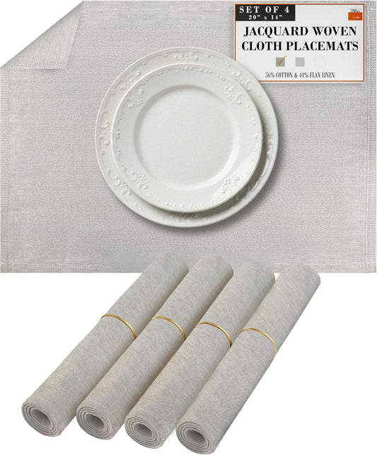 Premium European Cloth Table Linen Placemats - 56% Cotton 44% Linen Fabric, Jacquard Woven Design - for All Occasions or Daily Use - Machine Washable - Carlo Lamperti Italy - Sage, 20"x14" (Set of 4)