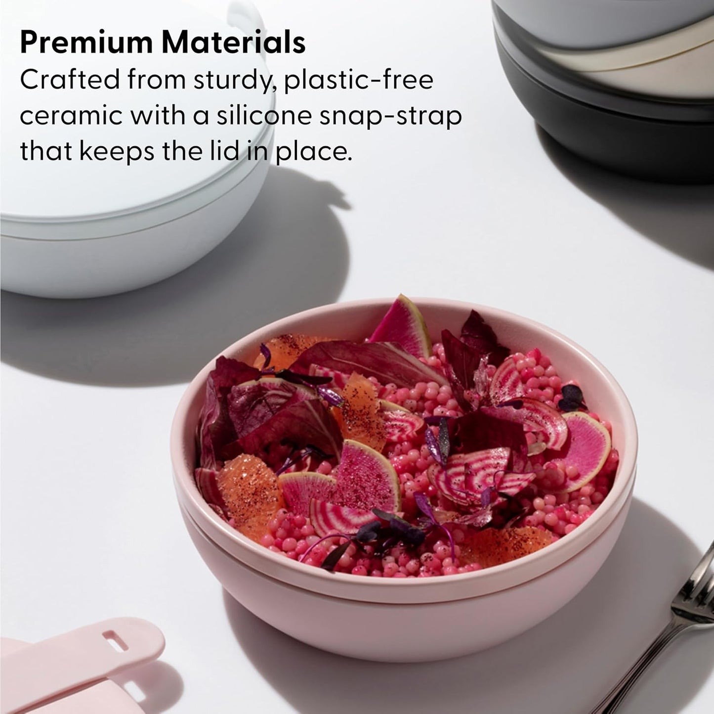 W&P Porter Ceramic Bowl Lunch Container w/ Protective Non-slip Exterior, Cream 1 Liter | Lid & Snap-tight Silicone Strap | Food Storage, Bento Box, Meal Prep | BPA-Free Ceramic