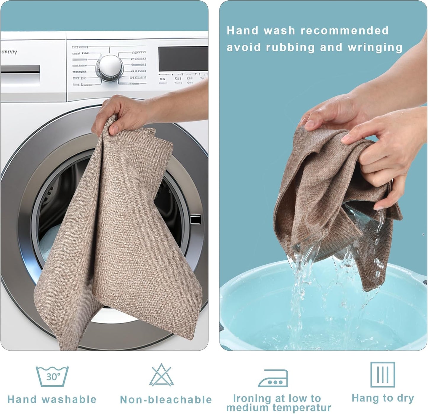 SLKQG Linen-Look Placemats Set of 8, Heat Resistant & Machine Washable Double-Layered Cloth Placemats for Dining Table, Indoor/Outdoor Use, Non-Slip Kitchen Table Mats (8, Natural Linen)