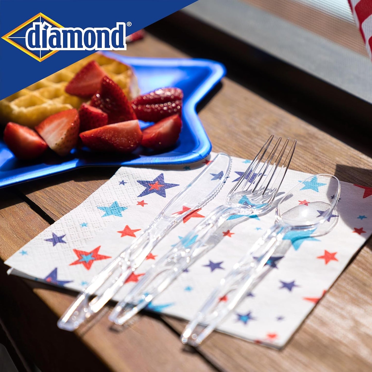 Diamond® Premium Clear Plastic Cutlery Set – 288 Count (144 Forks, 96 Spoons, 48 Knives), Disposable Full-Size Utensils, Party & Everyday Use