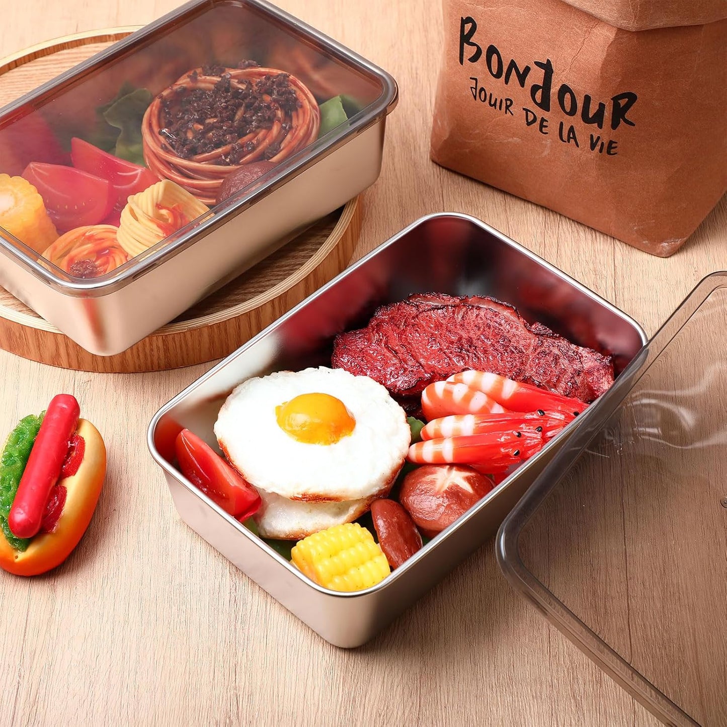 12 Pcs Stainless Steel Food Storage Containers with Brown Lids, 54 oz Metal Lunch Bento Box Reusable Stackable Meal Prep Container for Kitchen Picnic Travel, Freezer& Dishwasher Safe