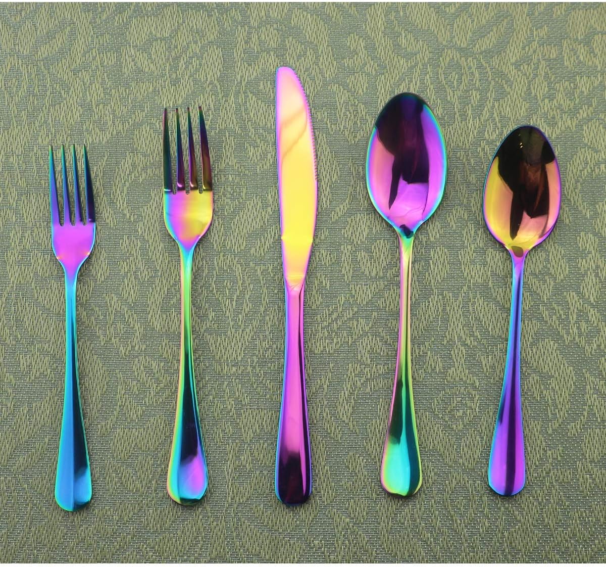 Gugrida 20-Piece Mirror Polished Reusable Utensils Vitalt Healthy & Eco-Friendly Stainless Steel Rainbow Flatware Tableware Dinnerware Set, Shiny Cutlery Knife Fork Spoon Set, Service for 4