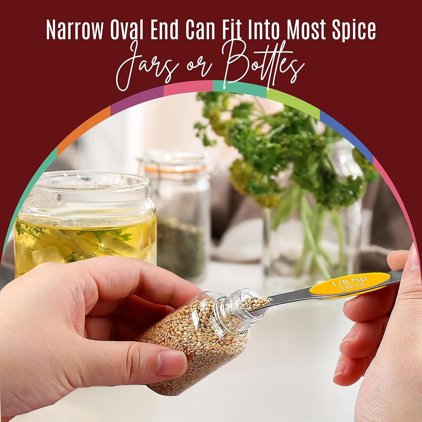 Magnetic Measuring Spoons Set of 9 Stainless Steel Dual-Sided Stackable Measuring Spoon Nesting Teaspoons Measuring Dry and Liquid Ingredients, Fits in Spice Jars Set of 9 (Orange)