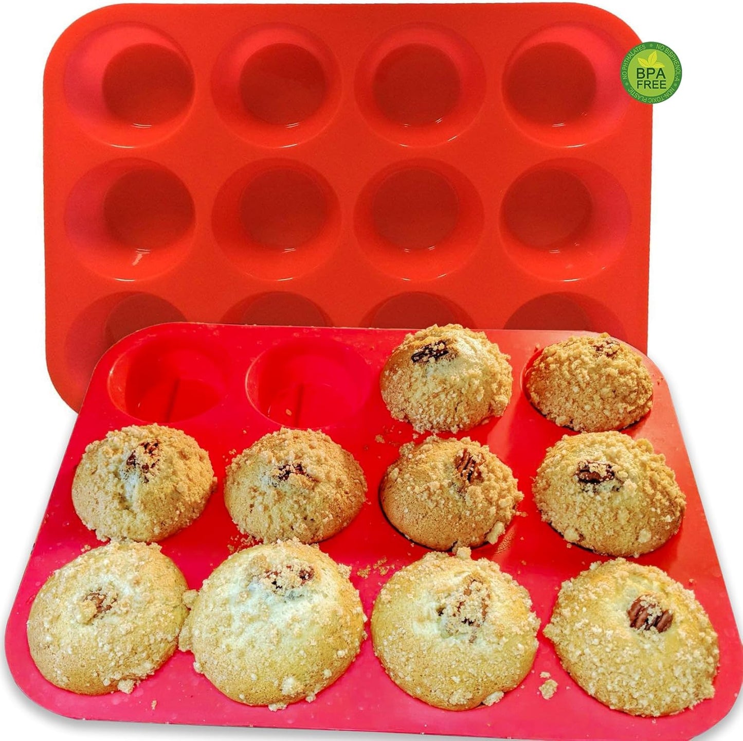 2PCS Thicken-12 Cup Silicone Muffin Pan - Cupcake Baking Pan Great for Making Muffin Cakes, Tart, Bread -Non - Stick Silicone Mold/Dishwasher - Microwave Safe