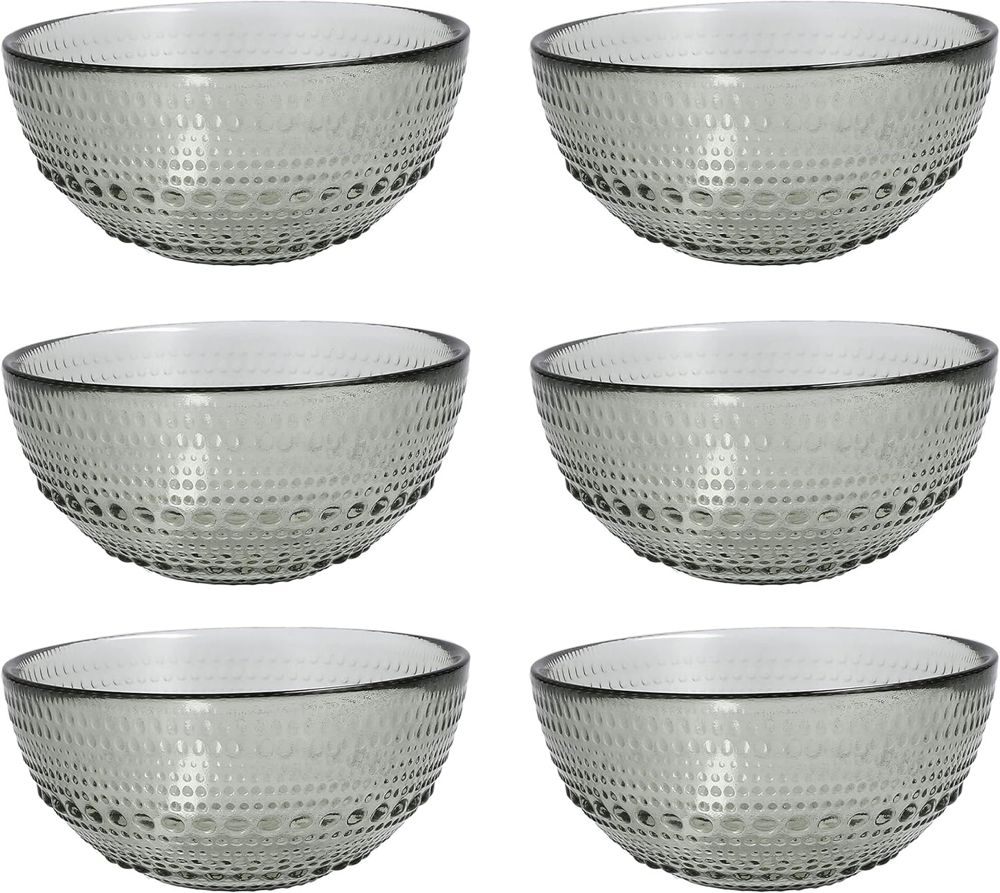Fortessa Jupiter Vintage Glassware Collection 5 Inch Cereal Salad Dessert Snack All-Purpose Bowl 6 Pack, Smoke Gray, 14 Ounce (6 Pack)