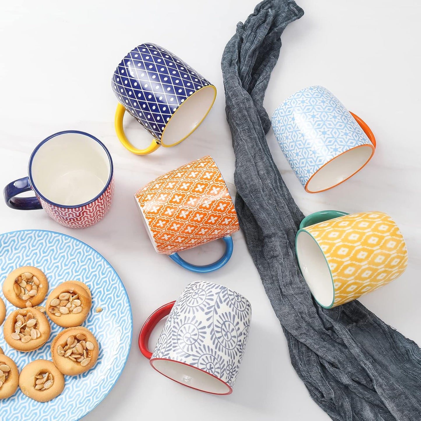 Selamica 10 oz Coffee Mugs Set of 6 with Handle, Coffee Cups Ceramic for Cappuccino Latte Cocoa Milk Tea, Dishwasher Microwave Safe, Assorted Colors