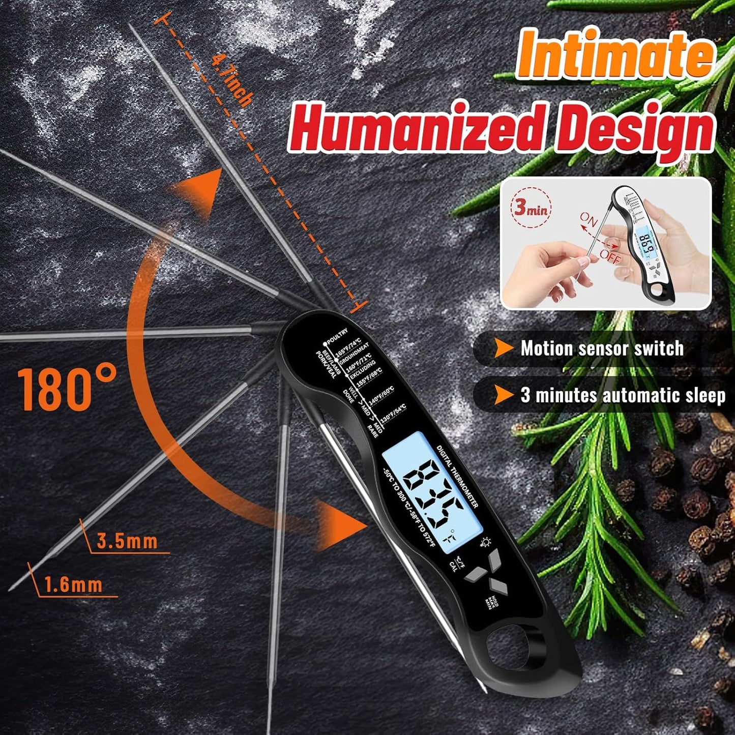 Meat Thermometer, IP67 Waterproof Digital Meat Thermometer with Backlight, Hold Function & Magnet for Grill, BBQ, Candy, Beef,Turkey，Gadgets Essentials BBQ Accessories,Mens Stocking Stuffers