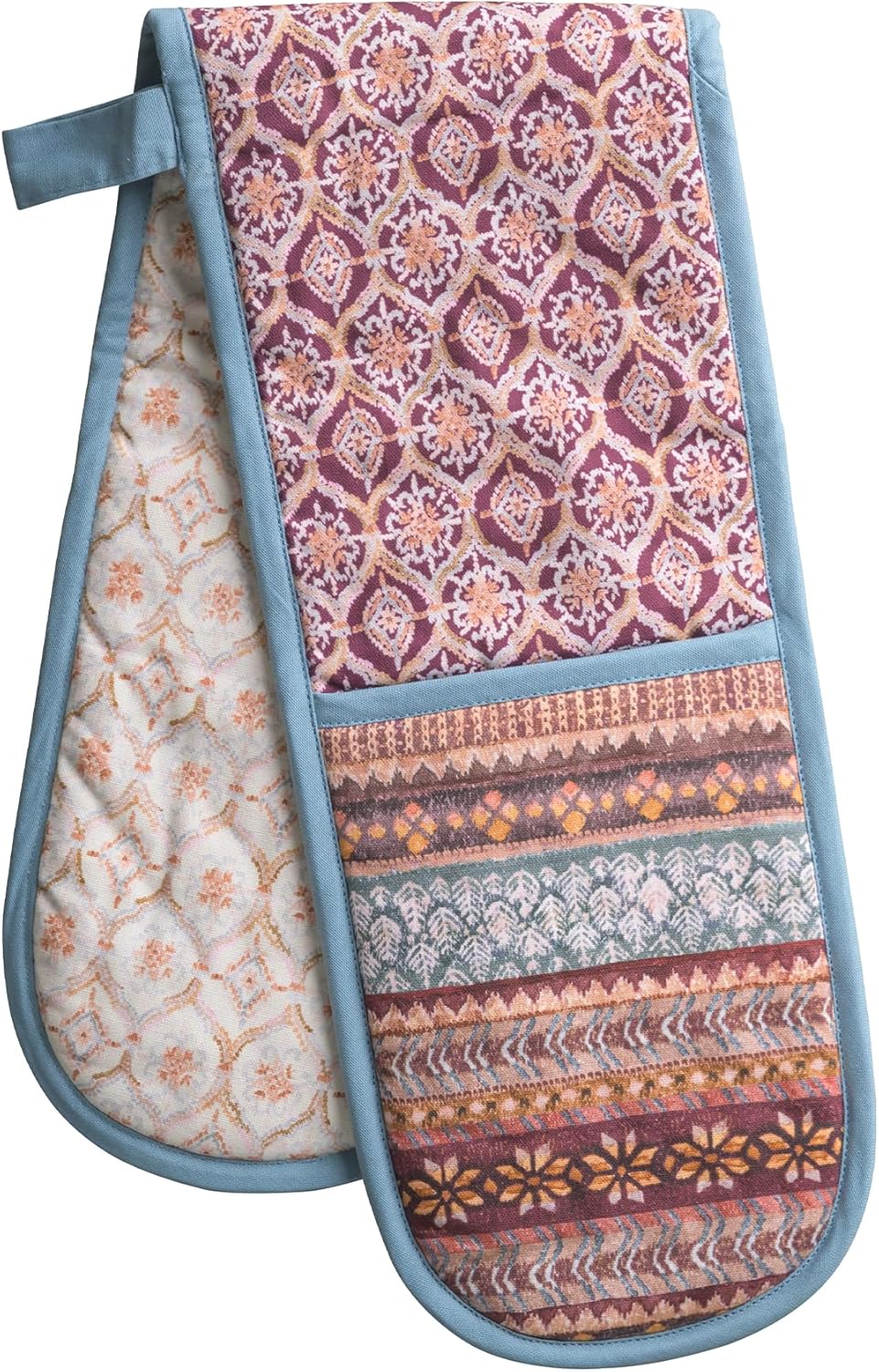 Maison d' Hermine Double Oven Mitt (7" x 35") 100% Cotton Heat Resistant BBQ Cooking Gloves with Loop for Thanksgiving Christmas Decorations Baking Cooking Barbeque Handling Hot Pan (Fair Isle)