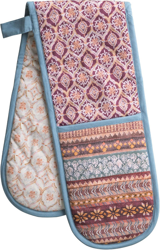 Maison d' Hermine Double Oven Mitt (7" x 35") 100% Cotton Heat Resistant BBQ Cooking Gloves with Loop for Thanksgiving Christmas Decorations Baking Cooking Barbeque Handling Hot Pan (Fair Isle)