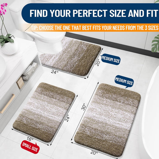 OLANLY Bathroom Rug Set 2 Piece, Soft Absorbent Microfiber Bath Rug Set, Non-Slip, Machine Wash Dry, Plush Shaggy Bath Mats for Bathroom (30"x20"+24"x16", Coffe)