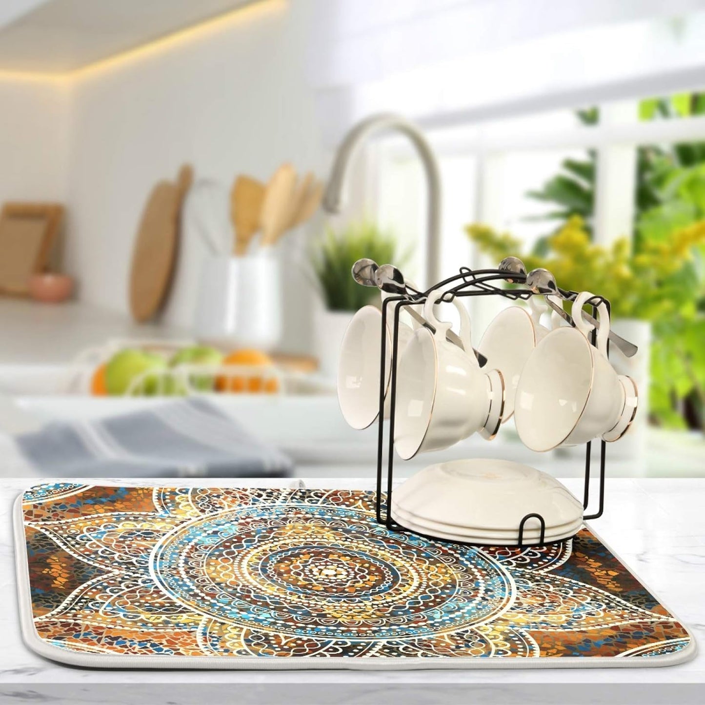 Mandala Dish Drying Mats 16 x 18 Inch Super Absorbent Microfiber Dish Drainer Rack Mats Soft Heat Resistant Drying Pad for Kitchen Counter Sinks Dining Table